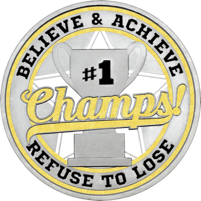 Gold "Champs!" with Gold Outer Circular Borders